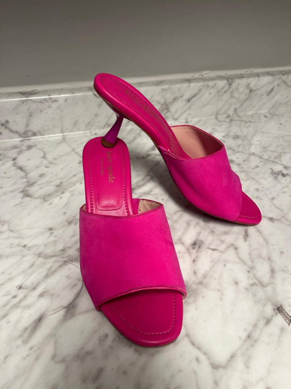 kate spade fuchsia open-toe suede mule heels